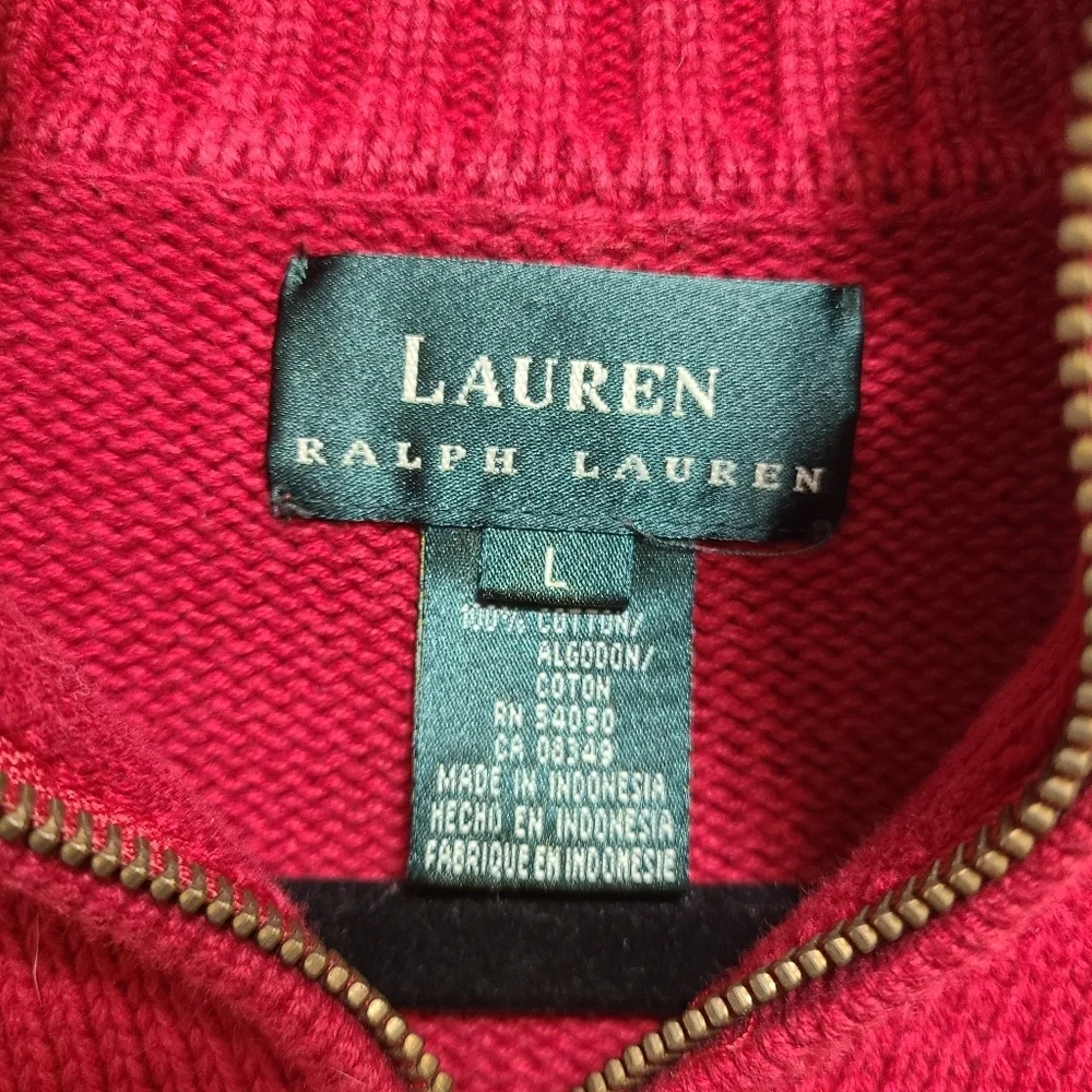 Lauren Ralph‎ Lauren Cotton Long Sleeve Crest Red Sweater Mens Large VTG EUC